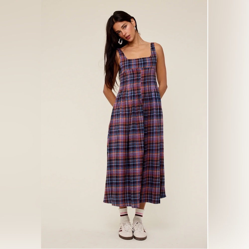 NWOT Laura Daisy Irish Cotton Flannel Tank Circle Pocketed Midi Grunge Dress - Picture 4 of 13